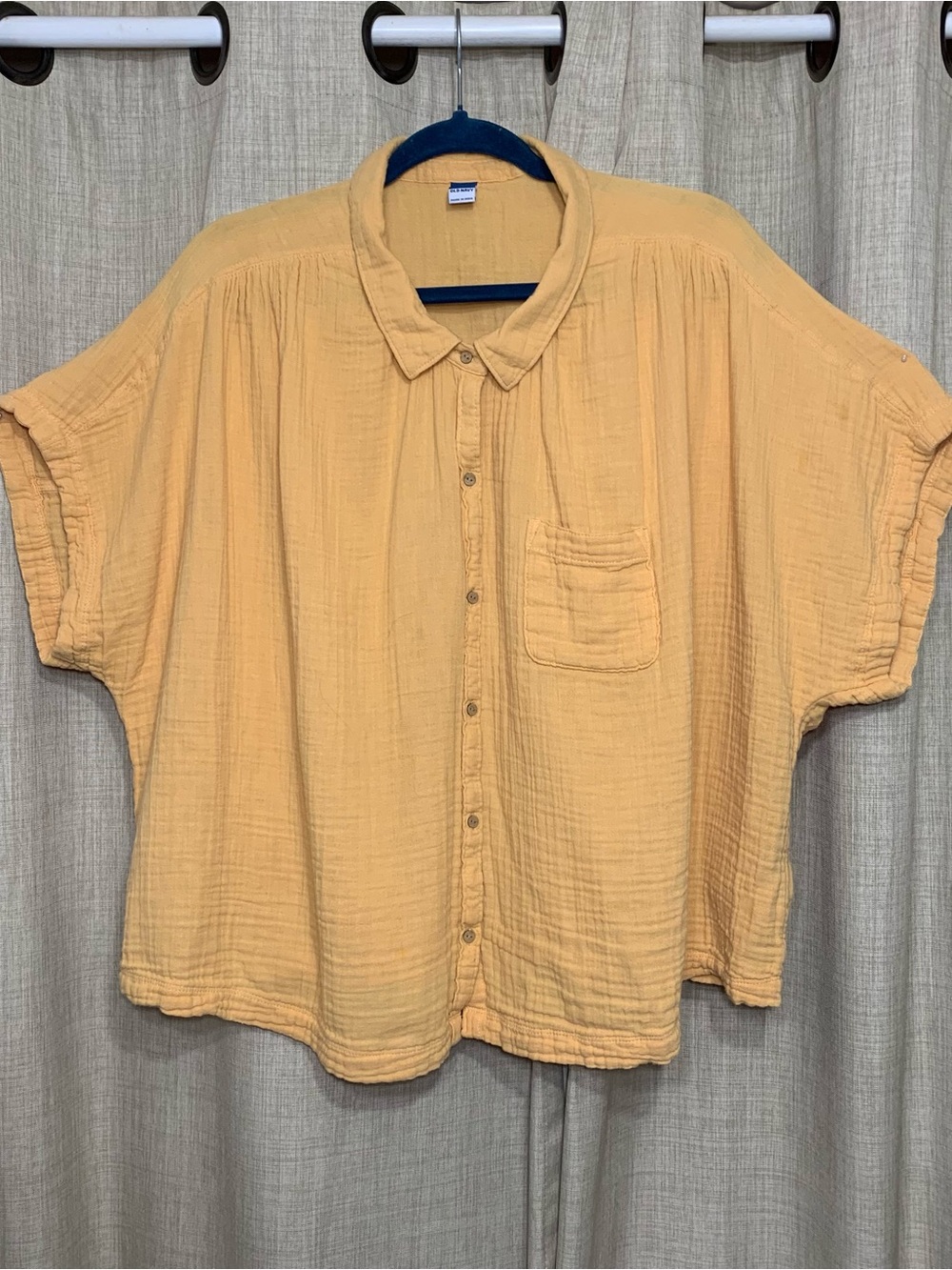 Orange Gauze Button-Down Shirt Cotton Relaxe Boxy Fit XXL Short Sleeves - Picture 9 of 9